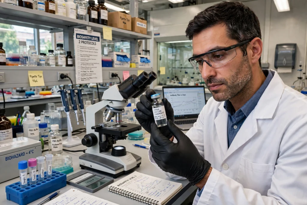 Researcher holding a vial for a personalised cancer vaccine study